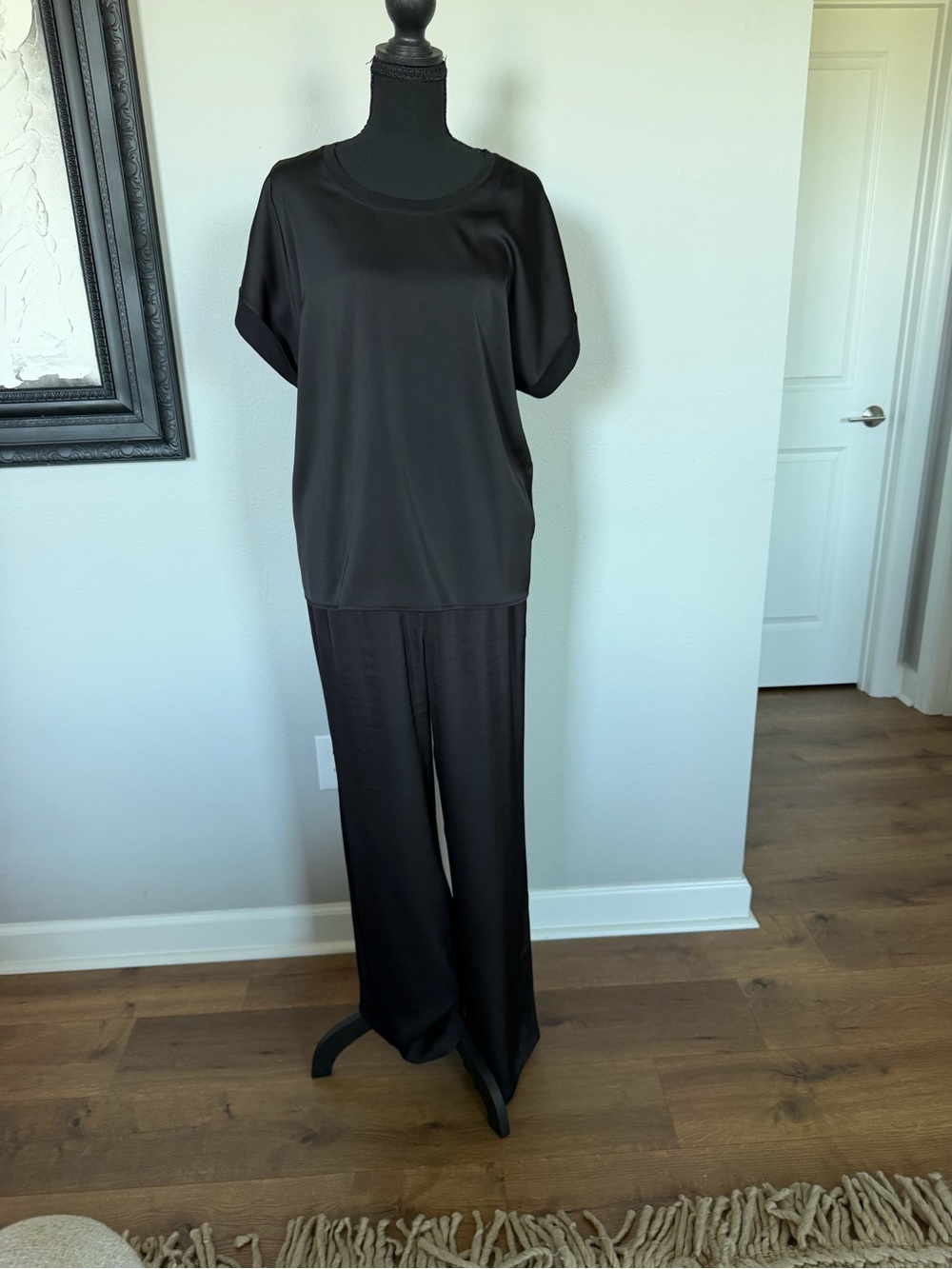 Calvin Klein Black Satin-Feel Wide-Leg Pants Set